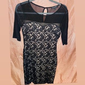 Black mesh and lace midi dress